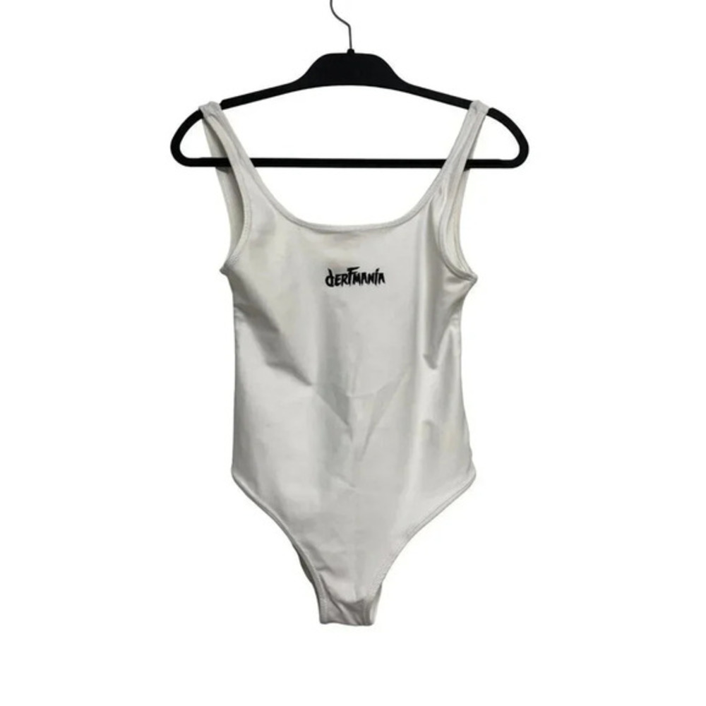 Derfmania Womens White Bodysuit with Logo Size Small